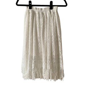 Sophyline White Crinkle Laser Cut Skirt with Elastic Waist (Small)